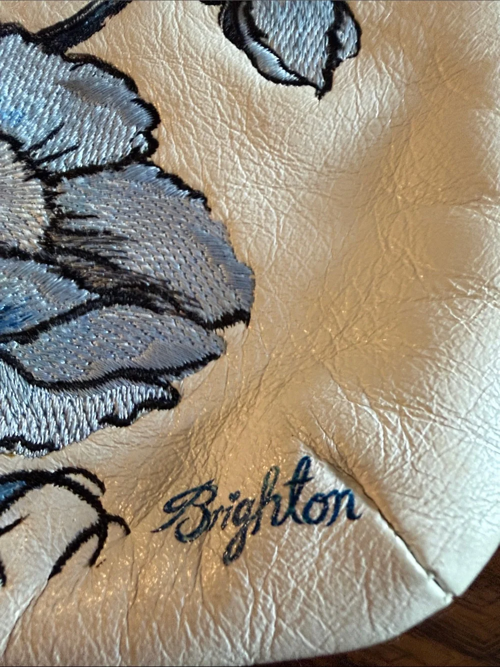 Brighton White Crossbody Bag with Blue Floral Embroidery